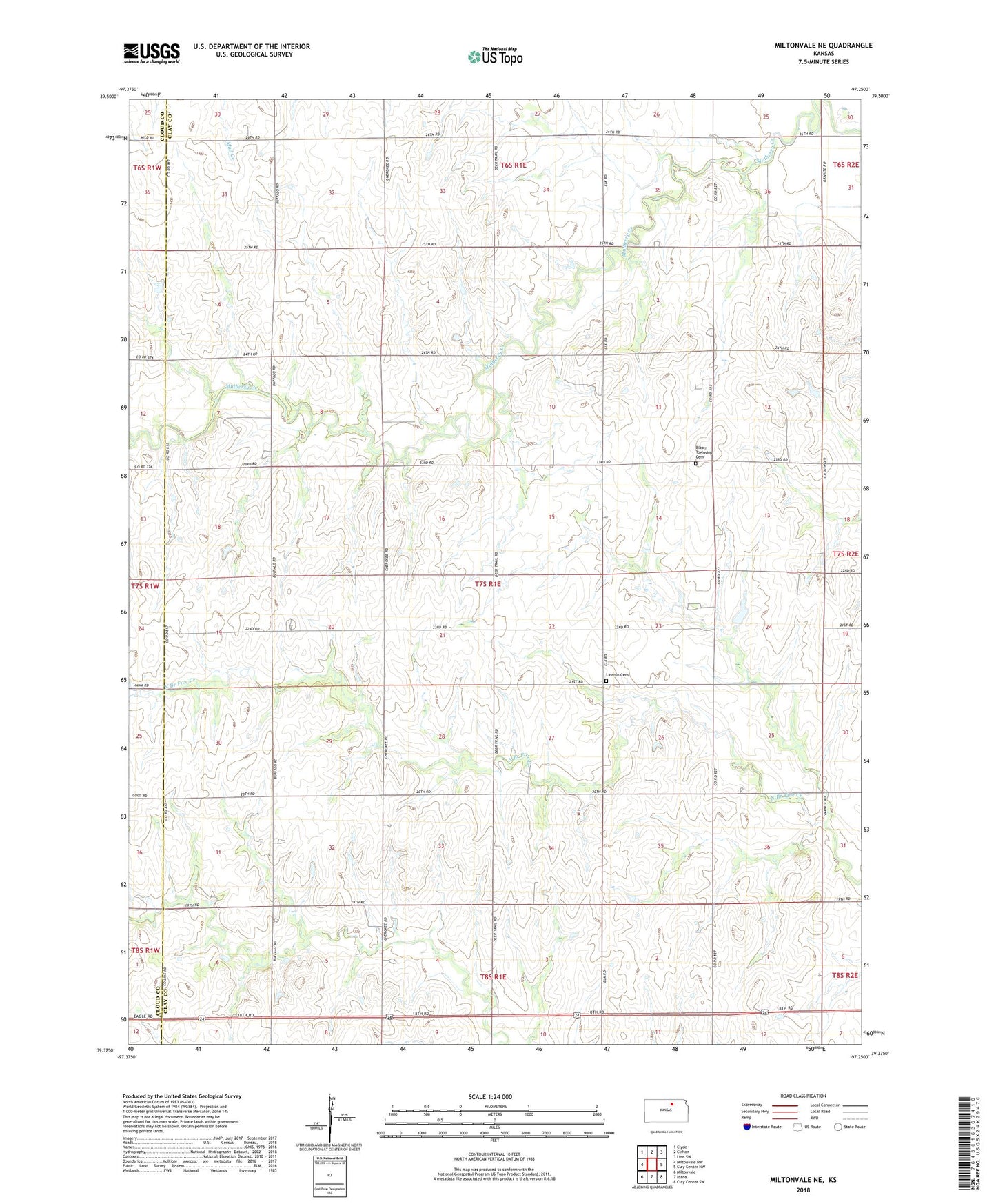 Miltonvale NE Kansas US Topo Map Image