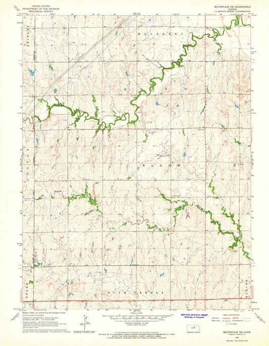 Classic USGS Miltonvale NE Kansas 7.5'x7.5' Topo Map Image