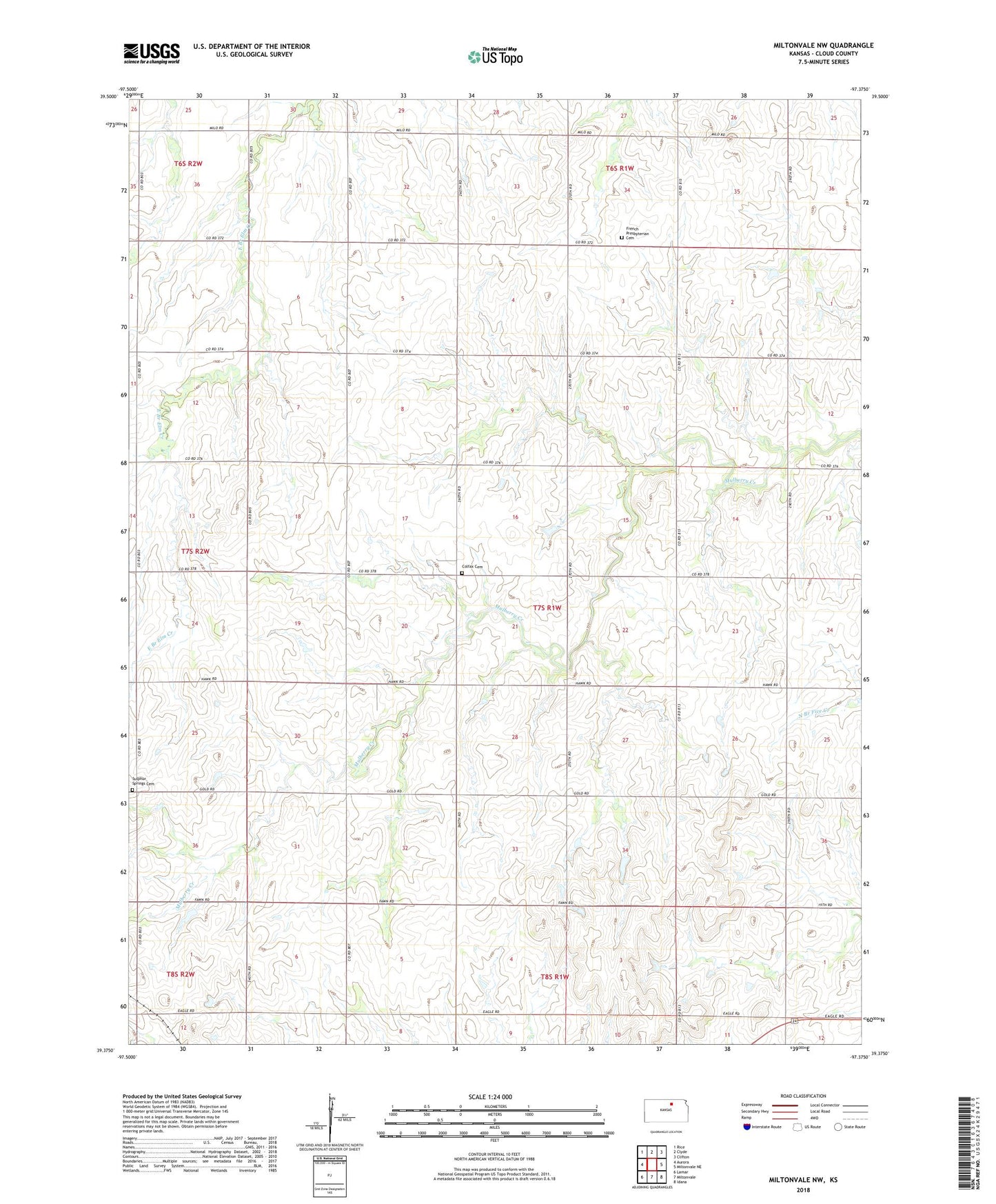 Miltonvale NW Kansas US Topo Map Image