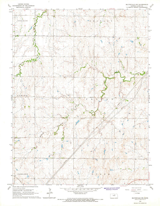Classic USGS Miltonvale NW Kansas 7.5'x7.5' Topo Map Image