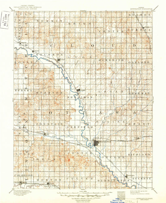 Historic 1892 Minneapolis Kansas 30'x30' Topo Map Image