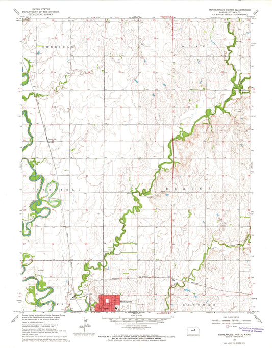 Classic USGS Minneapolis North Kansas 7.5'x7.5' Topo Map Image