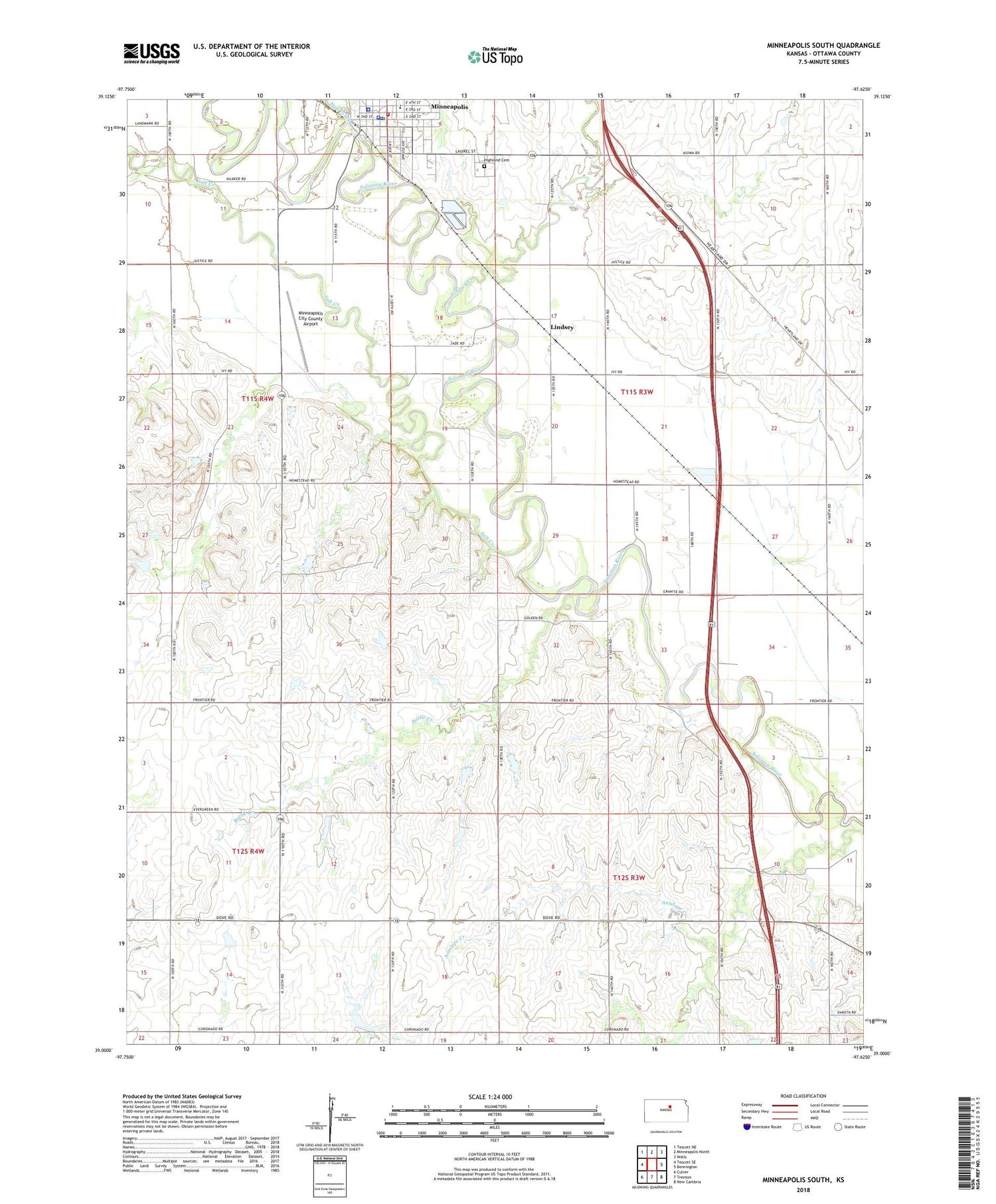 Minneapolis South Kansas US Topo Map Image