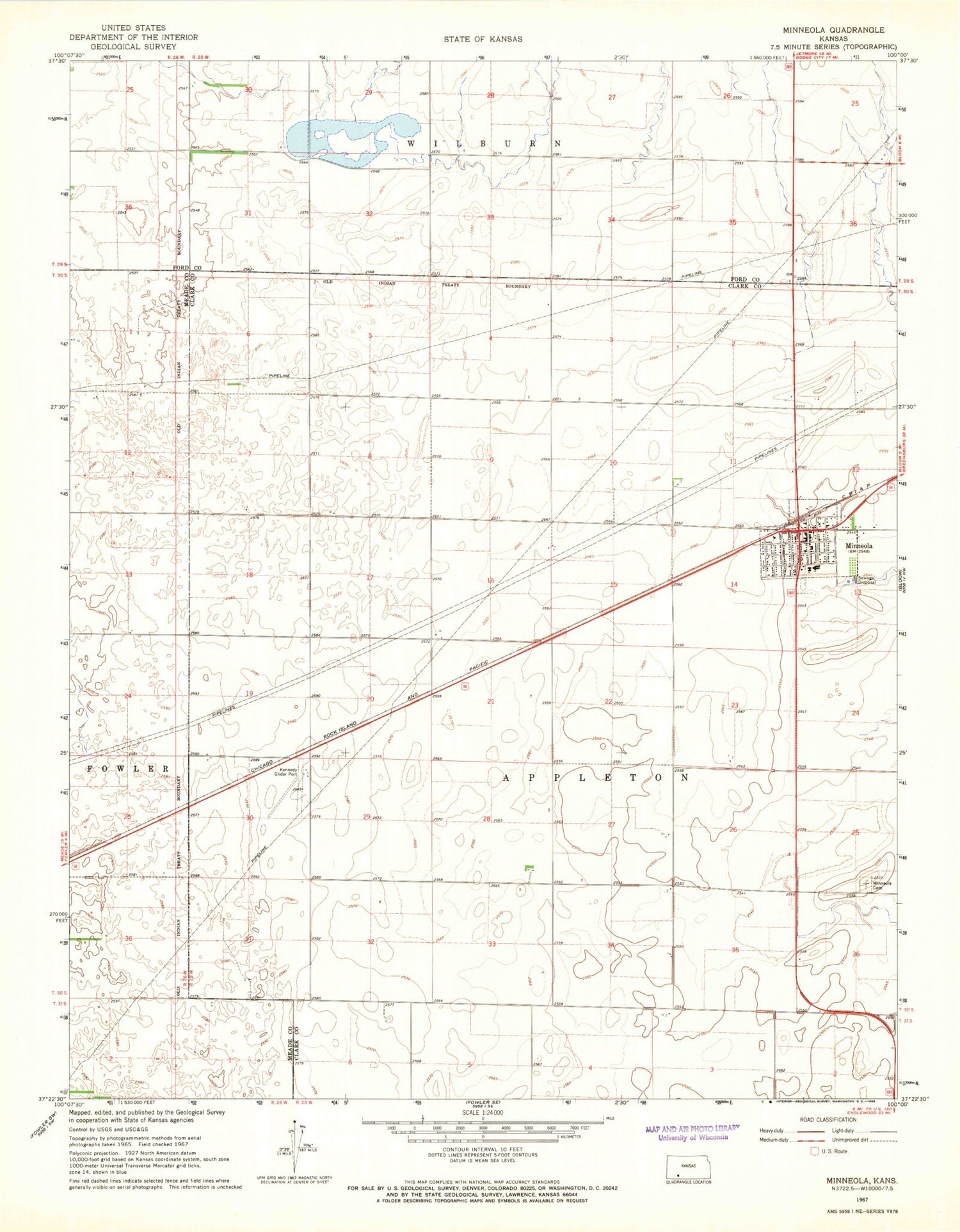Classic USGS Minneola Kansas 7.5'x7.5' Topo Map Image
