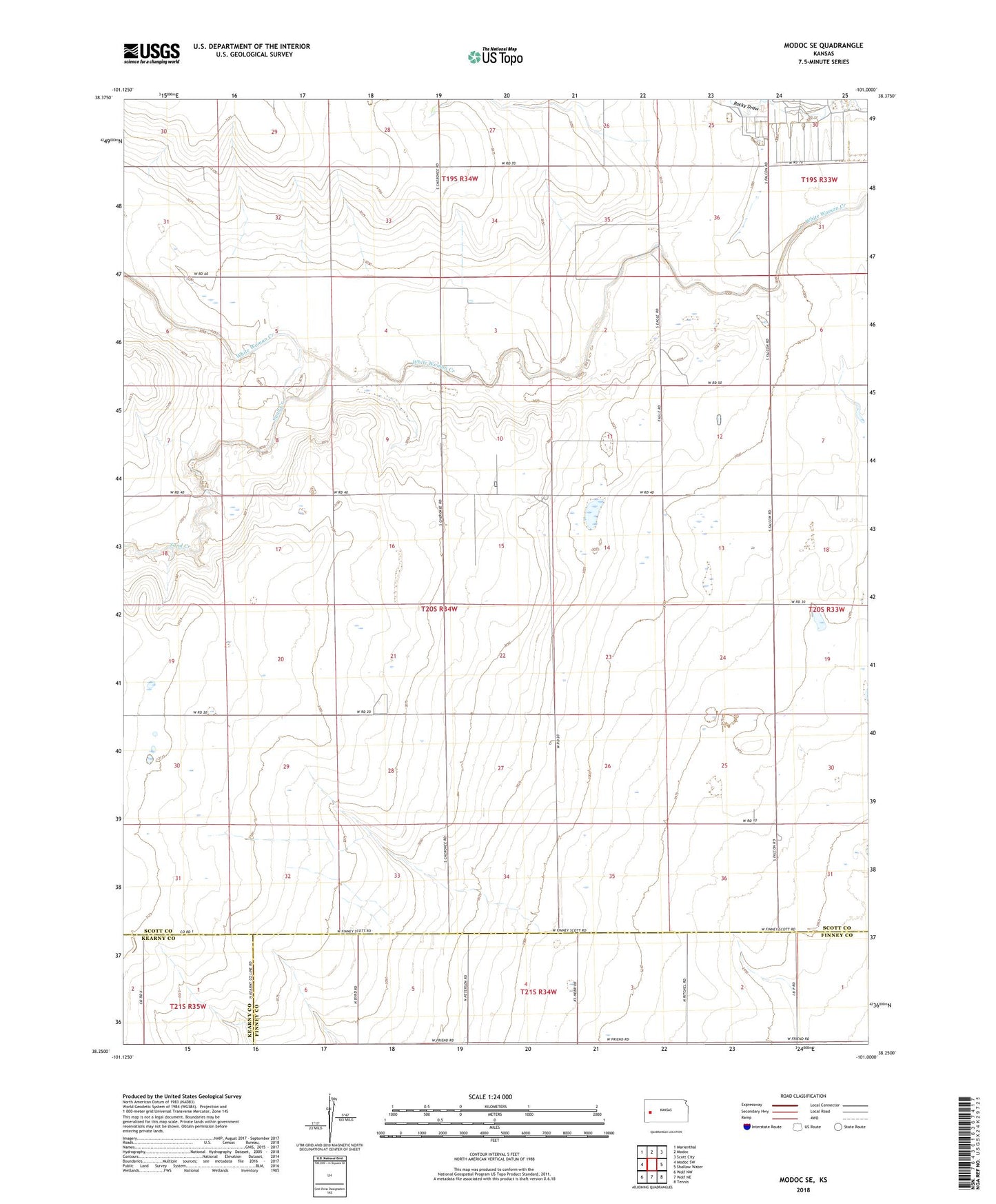 Modoc SE Kansas US Topo Map Image