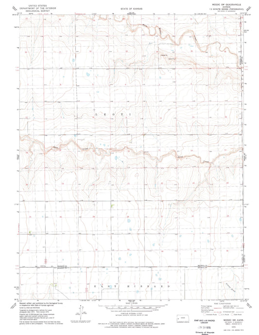 Classic USGS Modoc SW Kansas 7.5'x7.5' Topo Map Image