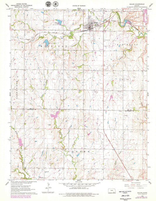 Classic USGS Moline Kansas 7.5'x7.5' Topo Map Image