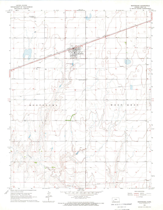 Classic USGS Montezuma Kansas 7.5'x7.5' Topo Map Image