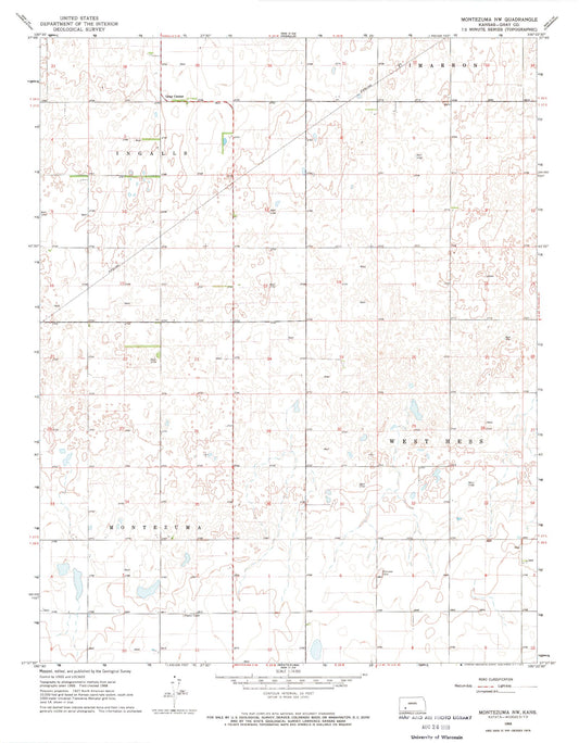 Classic USGS Montezuma NW Kansas 7.5'x7.5' Topo Map Image