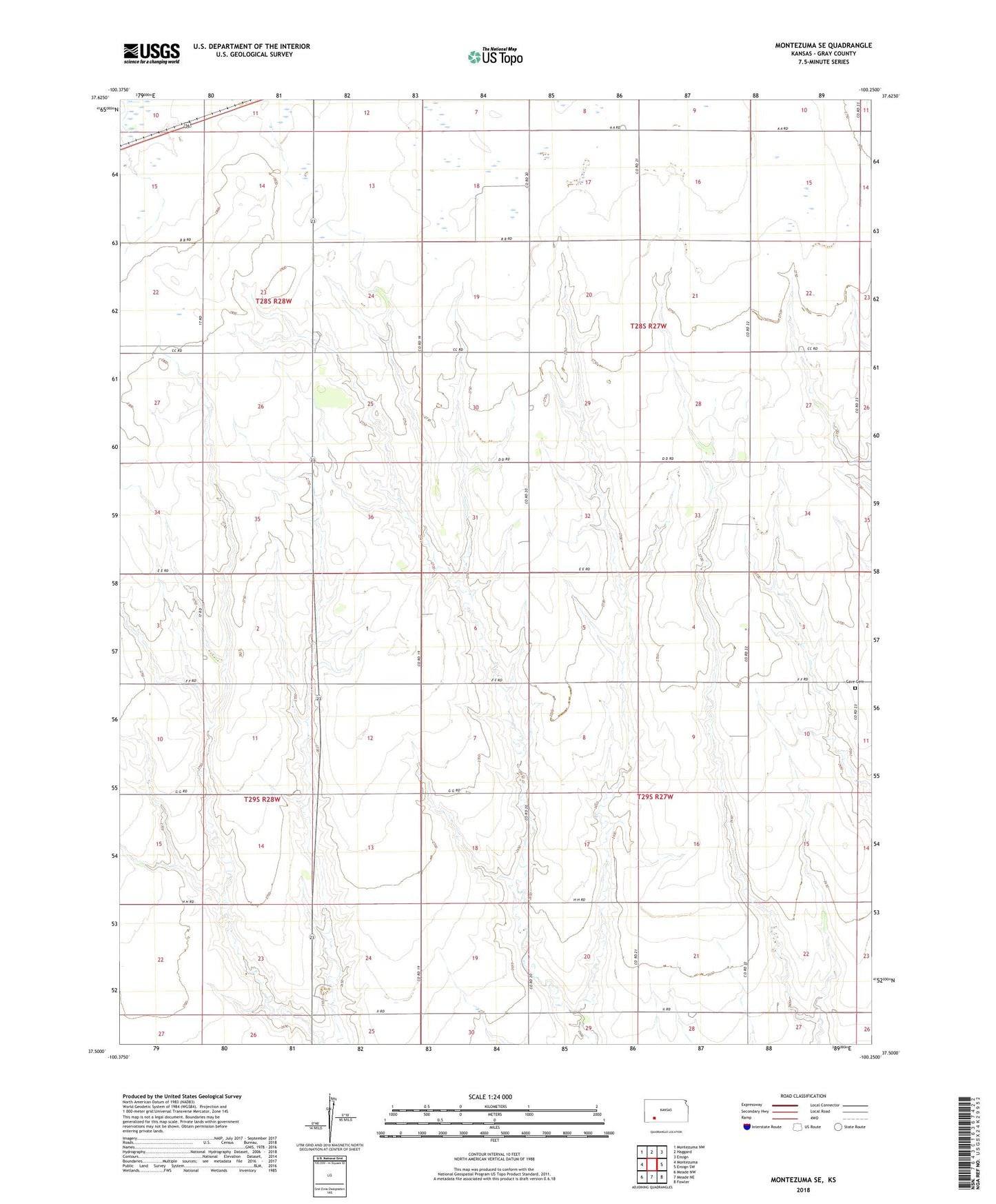 Montezuma SE Kansas US Topo Map Image