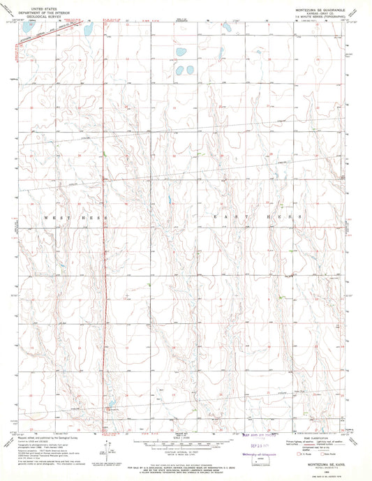 Classic USGS Montezuma SE Kansas 7.5'x7.5' Topo Map Image