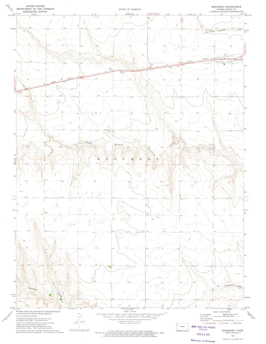 Classic USGS Monument Kansas 7.5'x7.5' Topo Map Image
