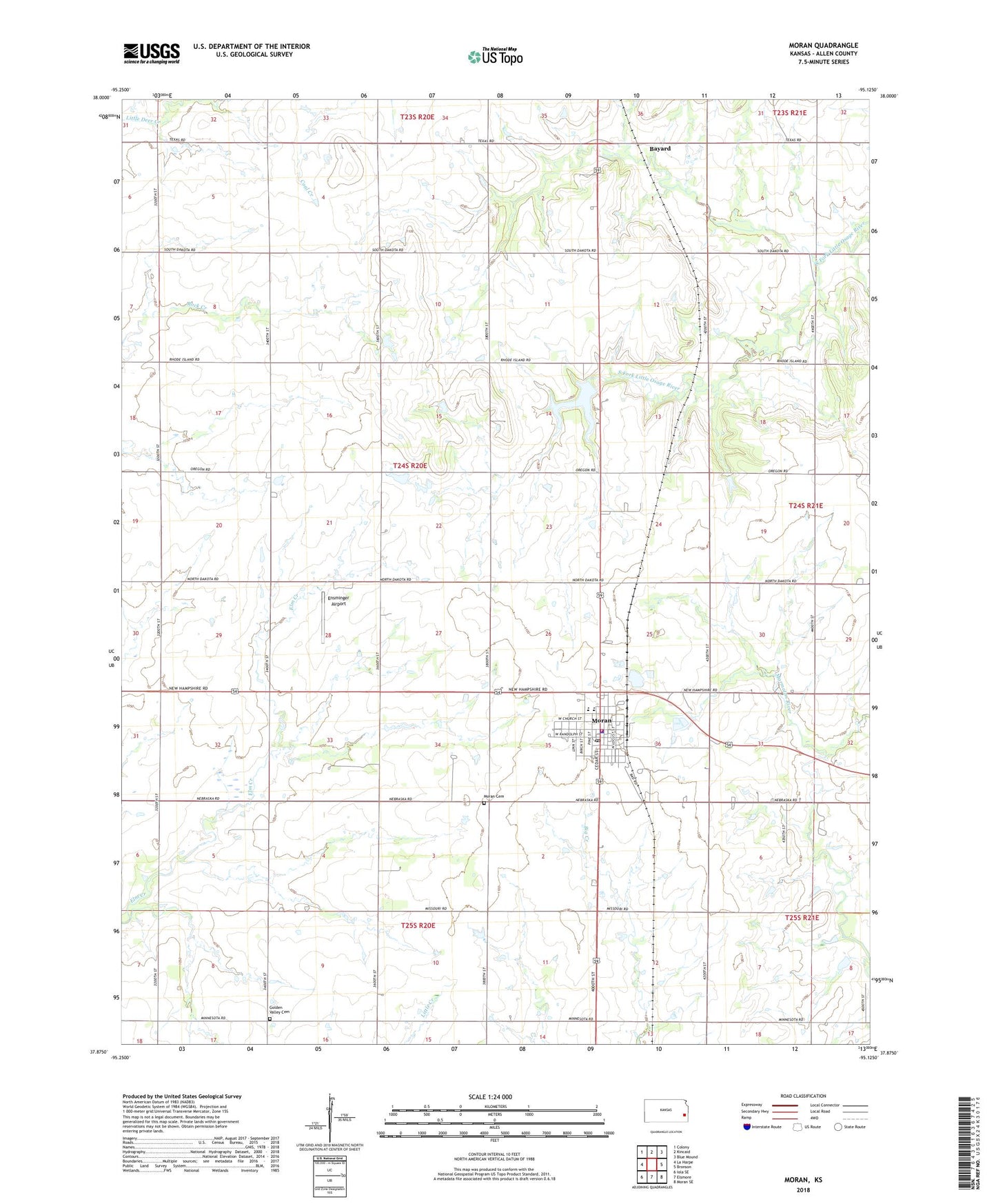 Moran Kansas US Topo Map Image