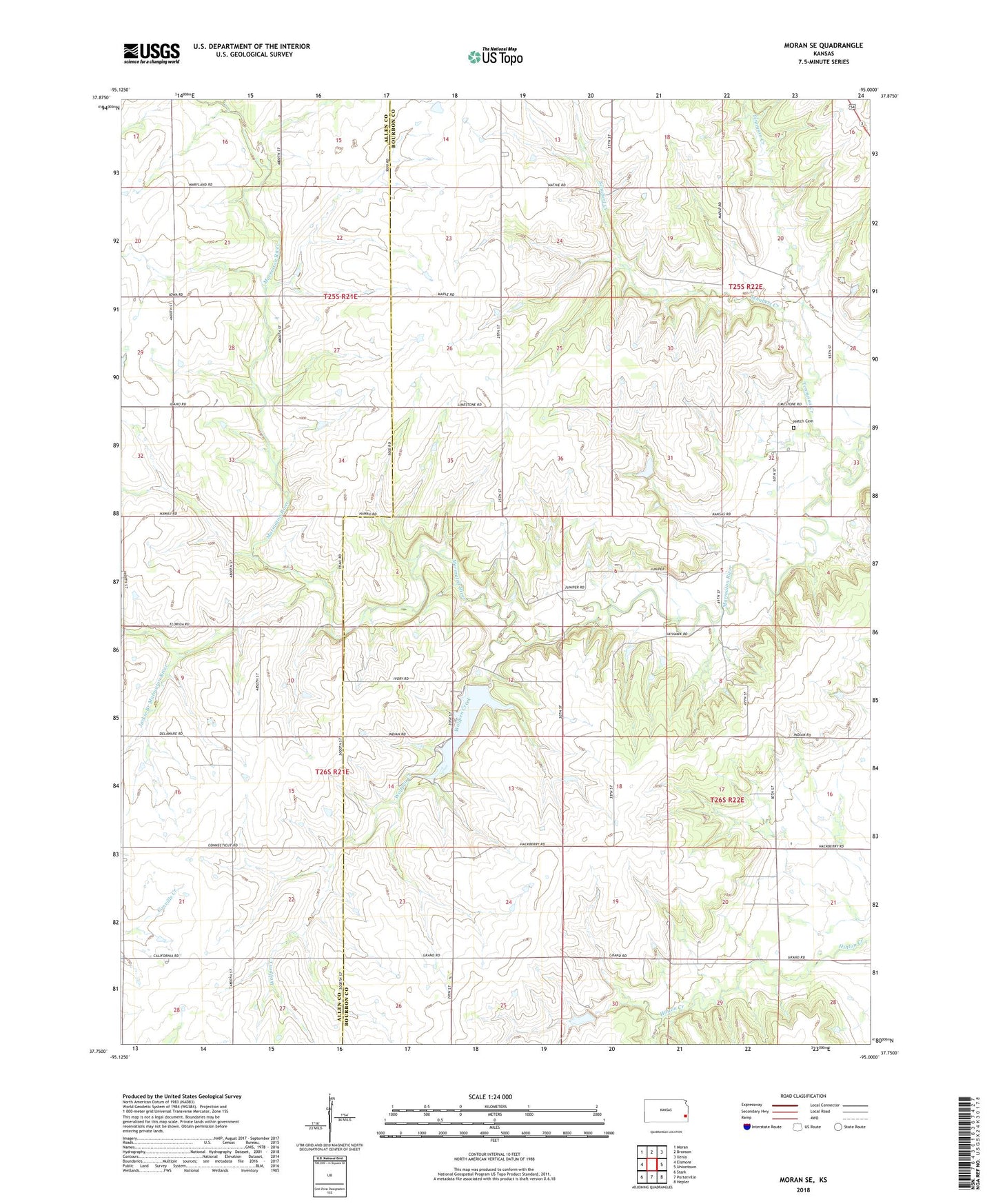Moran SE Kansas US Topo Map Image