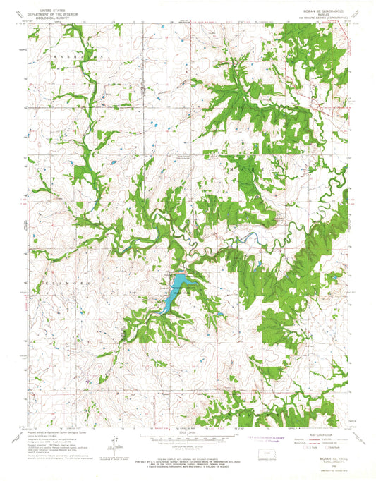 Classic USGS Moran SE Kansas 7.5'x7.5' Topo Map Image