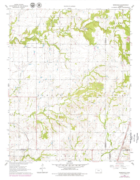 Classic USGS Morehead Kansas 7.5'x7.5' Topo Map Image