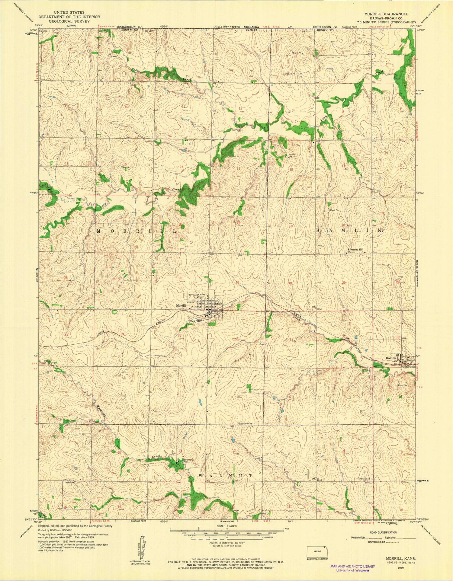 Classic USGS Morrill Kansas 7.5'x7.5' Topo Map Image