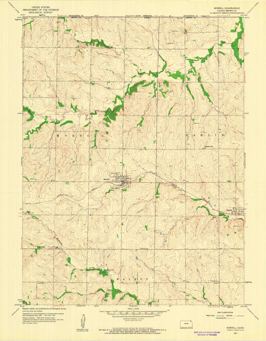 Classic USGS Morrill Kansas 7.5'x7.5' Topo Map Image