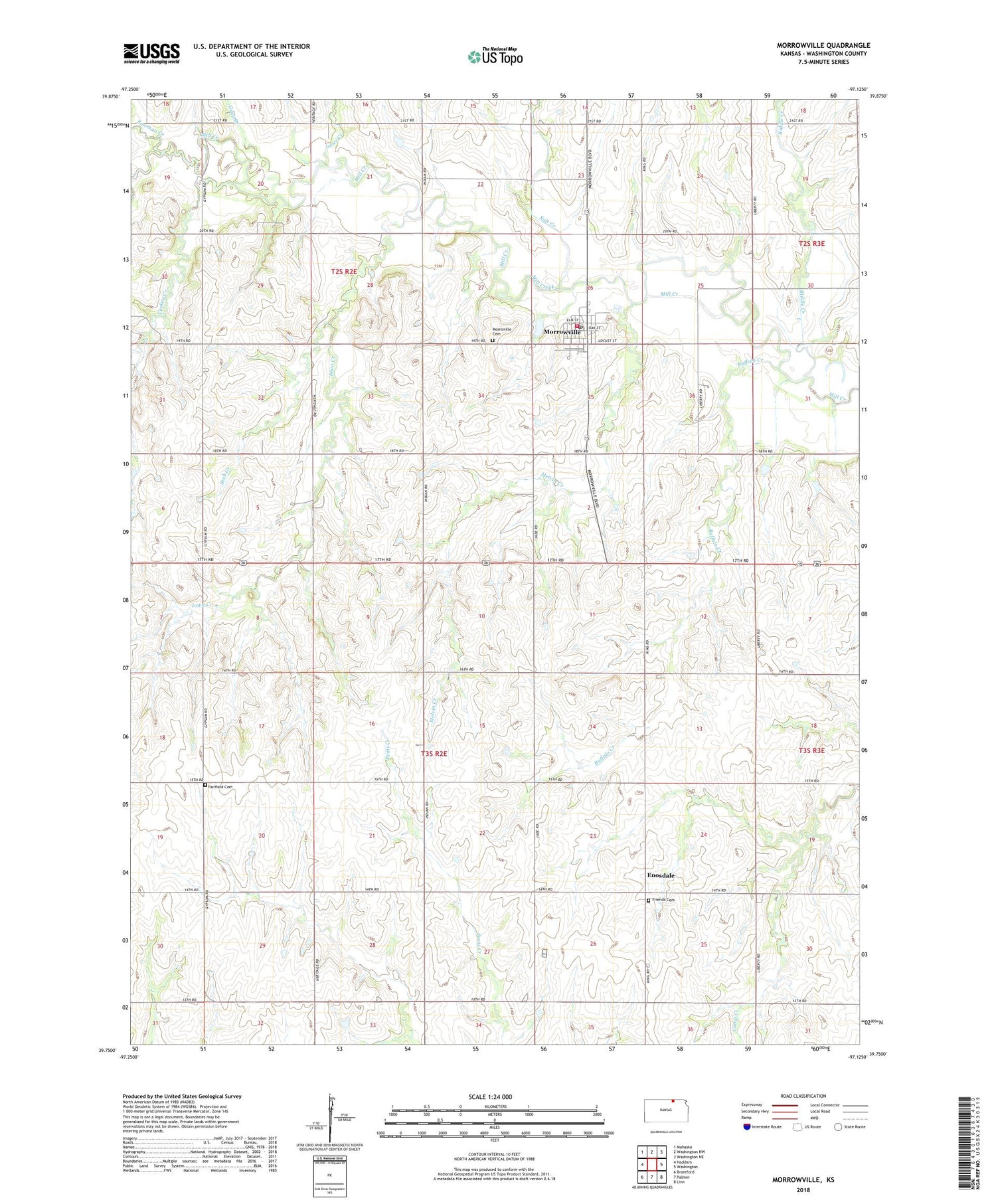 Morrowville Kansas US Topo Map Image