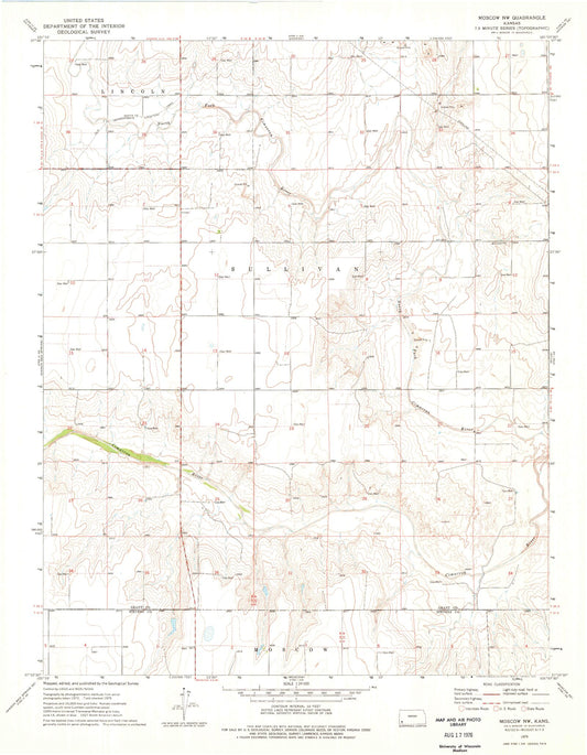 Classic USGS Moscow NW Kansas 7.5'x7.5' Topo Map Image