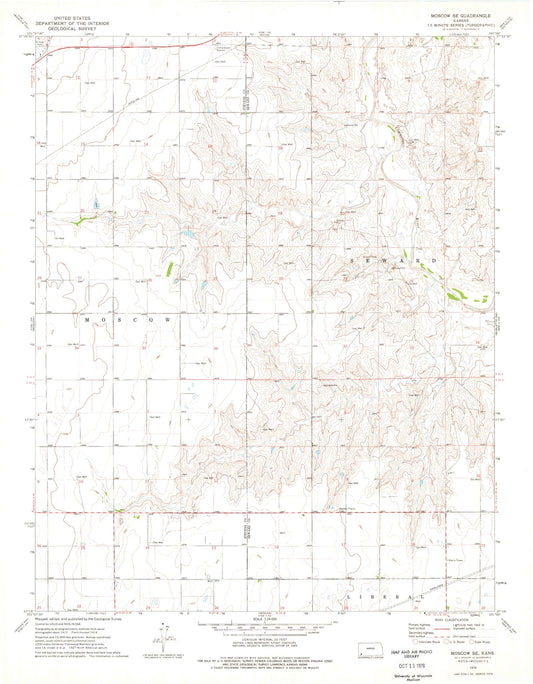 Classic USGS Moscow SE Kansas 7.5'x7.5' Topo Map Image