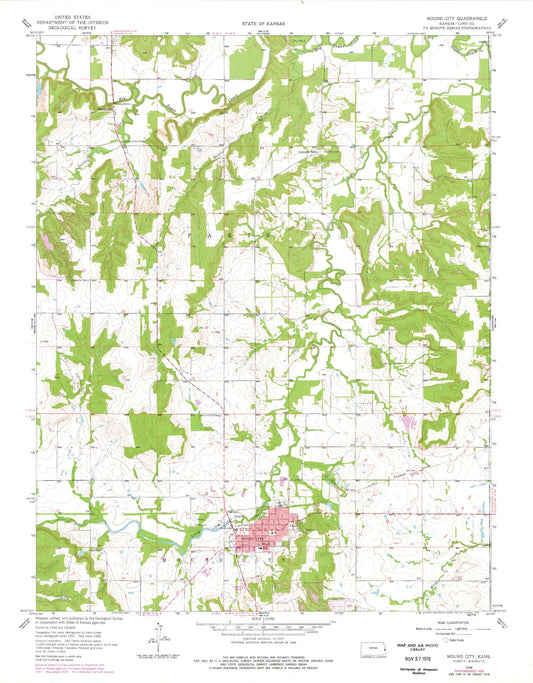 Classic USGS Mound City Kansas 7.5'x7.5' Topo Map Image