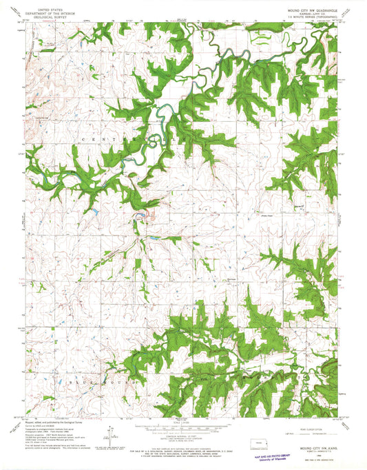 Classic USGS Mound City NW Kansas 7.5'x7.5' Topo Map Image
