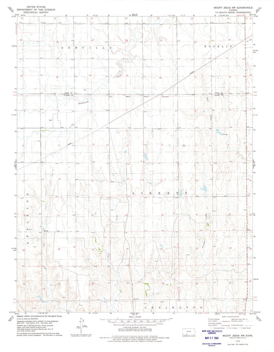Classic USGS Mount Jesus NW Kansas 7.5'x7.5' Topo Map Image