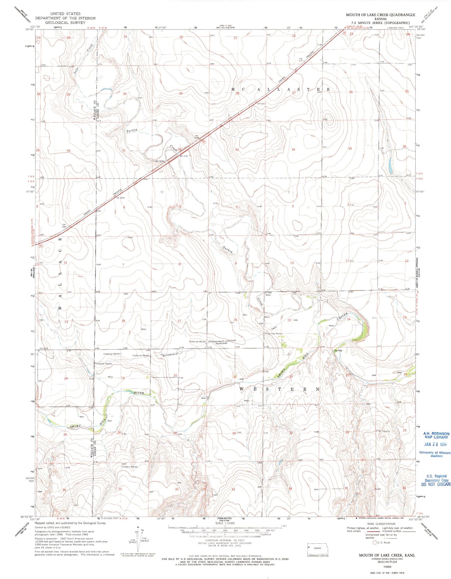 Classic USGS Mouth of Lake Creek Kansas 7.5'x7.5' Topo Map Image