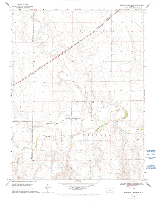 Classic USGS Mouth of Lake Creek Kansas 7.5'x7.5' Topo Map Image
