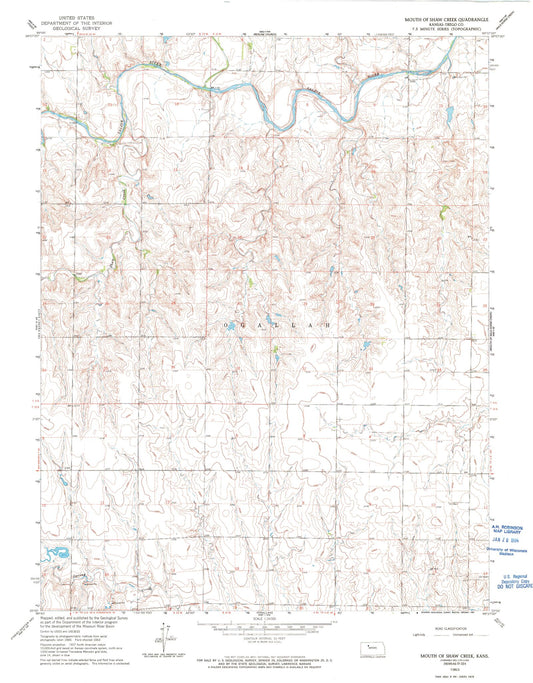 Classic USGS Mouth of Shaw Creek Kansas 7.5'x7.5' Topo Map Image