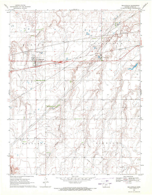 Classic USGS Mullinville Kansas 7.5'x7.5' Topo Map Image