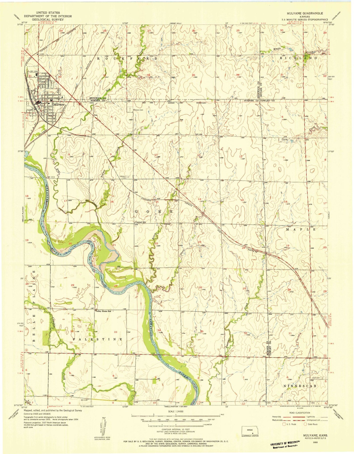 Classic USGS Mulvane Kansas 7.5'x7.5' Topo Map Image