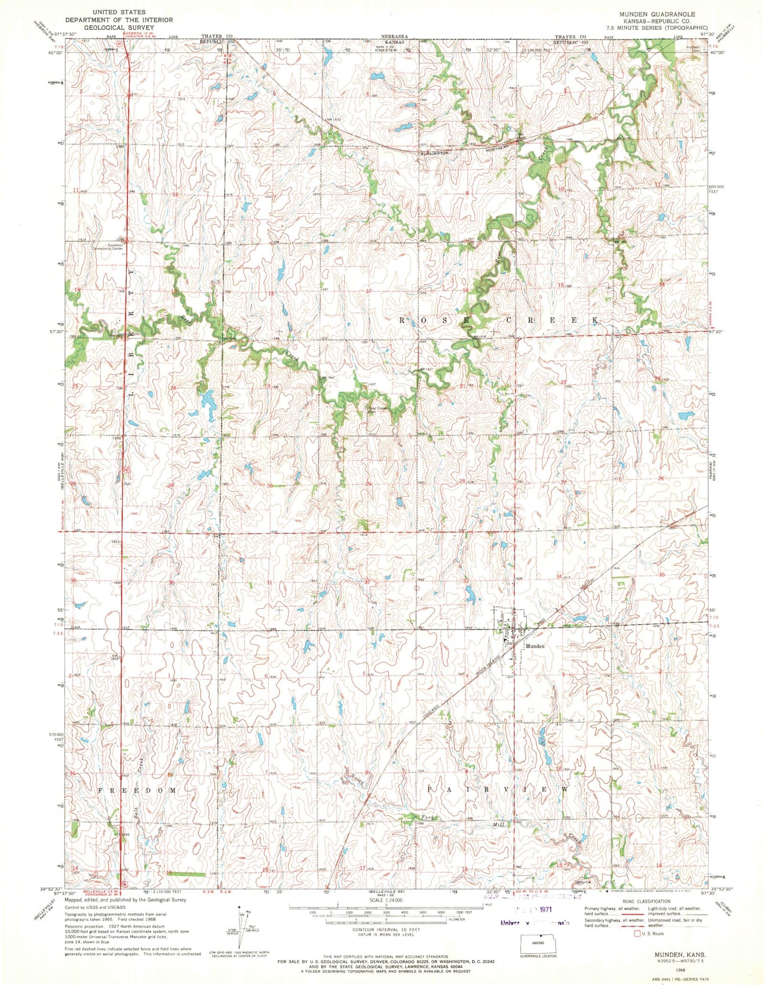 Classic USGS Munden Kansas 7.5'x7.5' Topo Map Image