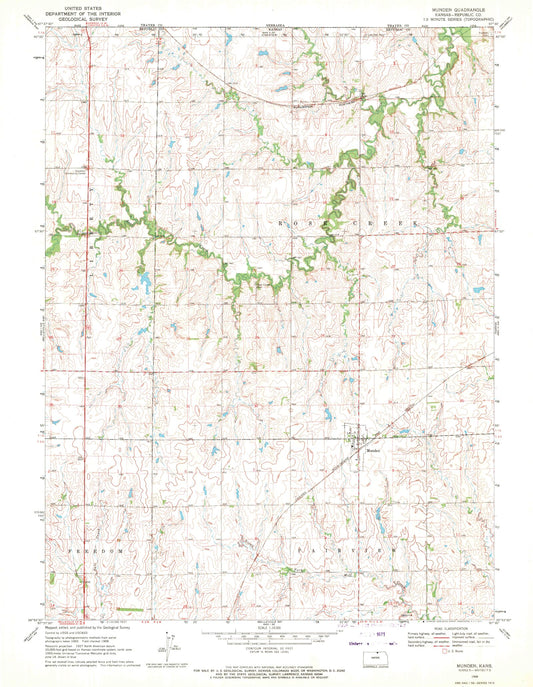 Classic USGS Munden Kansas 7.5'x7.5' Topo Map Image