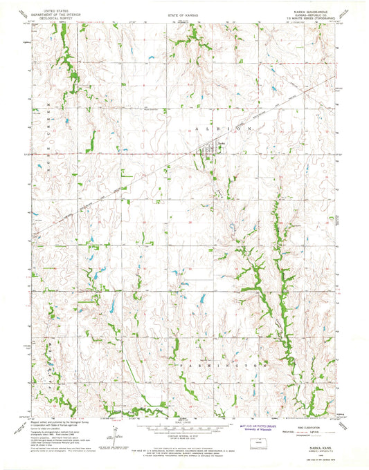 Classic USGS Narka Kansas 7.5'x7.5' Topo Map Image