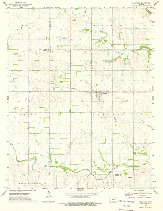 Classic USGS Nashville Kansas 7.5'x7.5' Topo Map Image