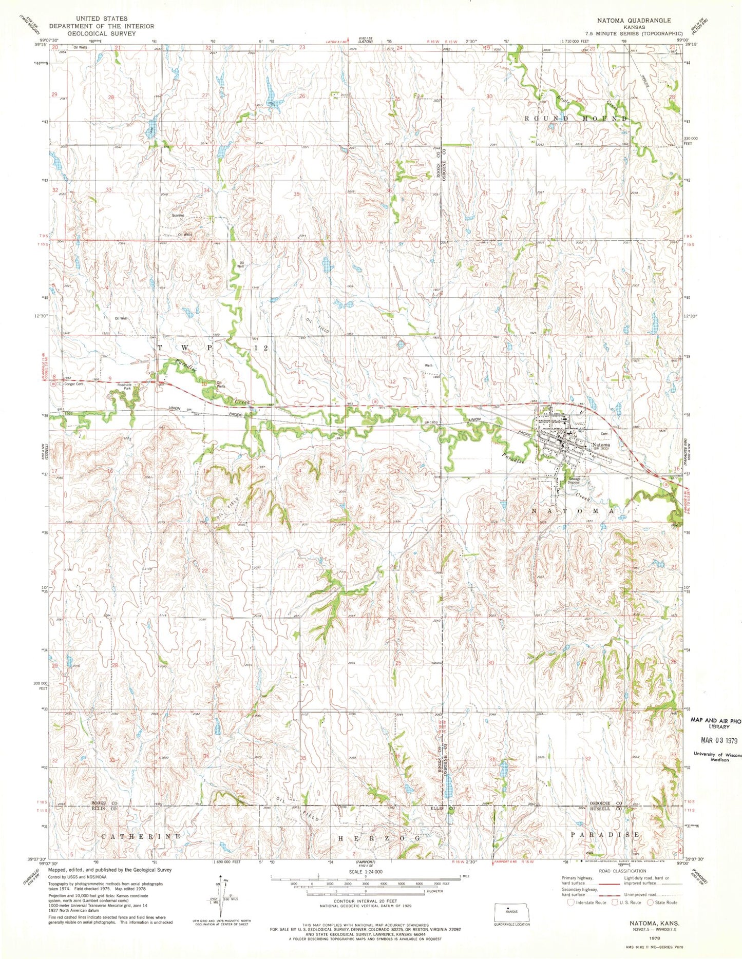 Classic USGS Natoma Kansas 7.5'x7.5' Topo Map Image