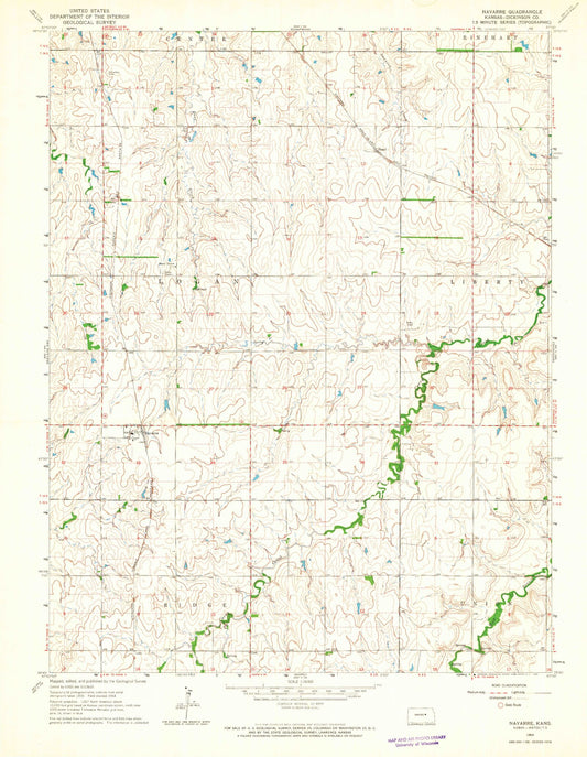 Classic USGS Navarre Kansas 7.5'x7.5' Topo Map Image