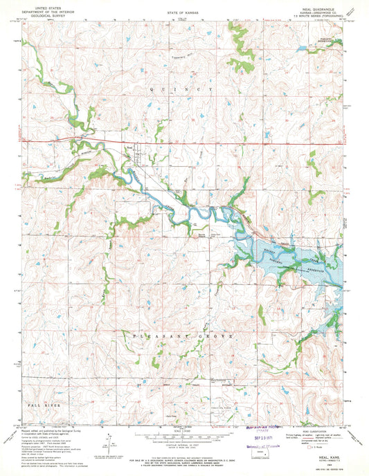 Classic USGS Neal Kansas 7.5'x7.5' Topo Map Image