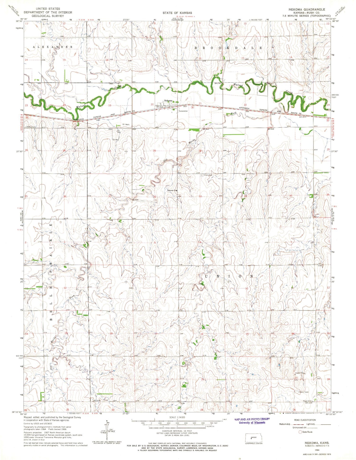 Classic USGS Nekoma Kansas 7.5'x7.5' Topo Map Image