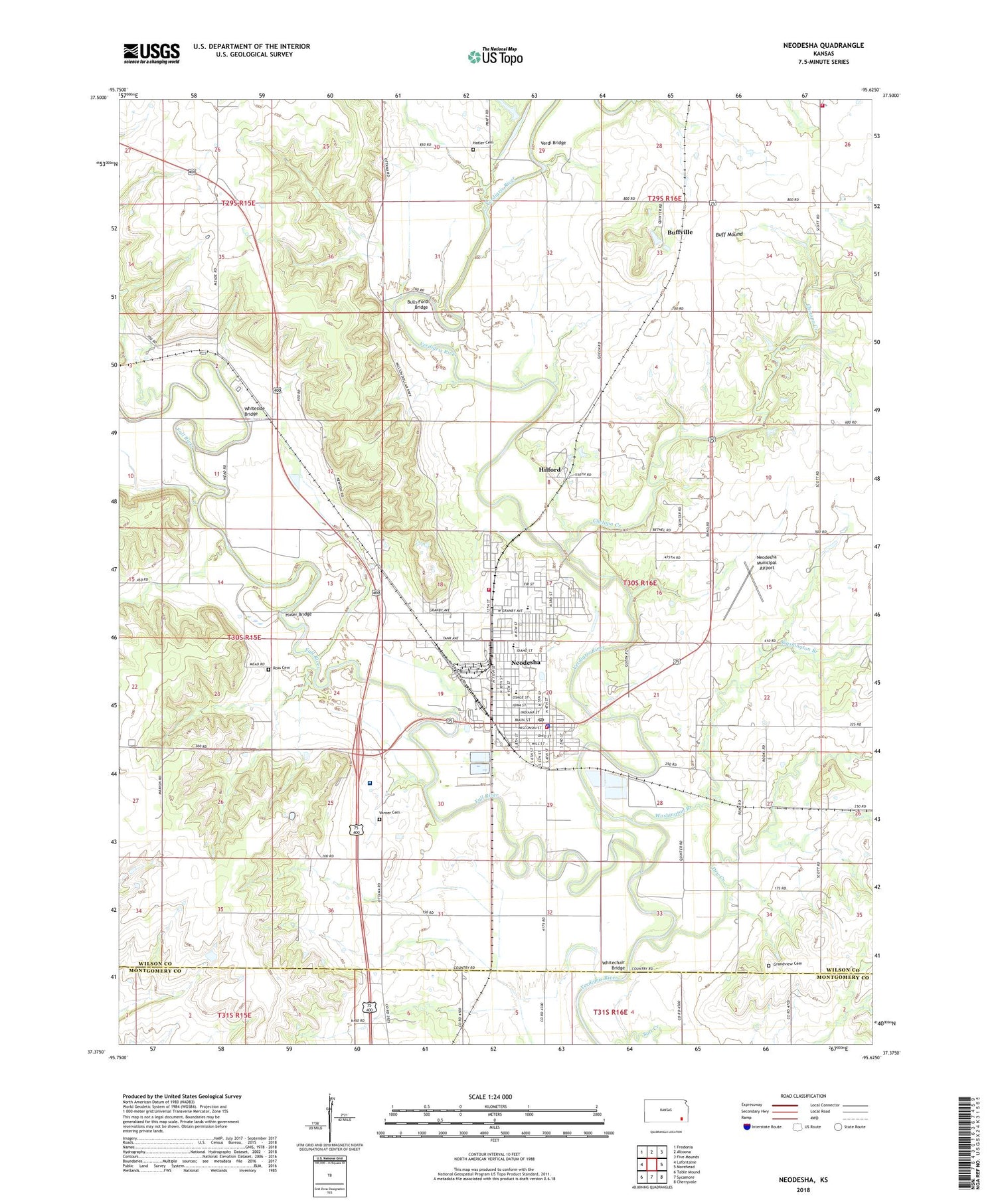 Neodesha Kansas US Topo Map Image