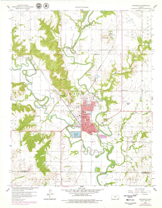 Classic USGS Neodesha Kansas 7.5'x7.5' Topo Map Image