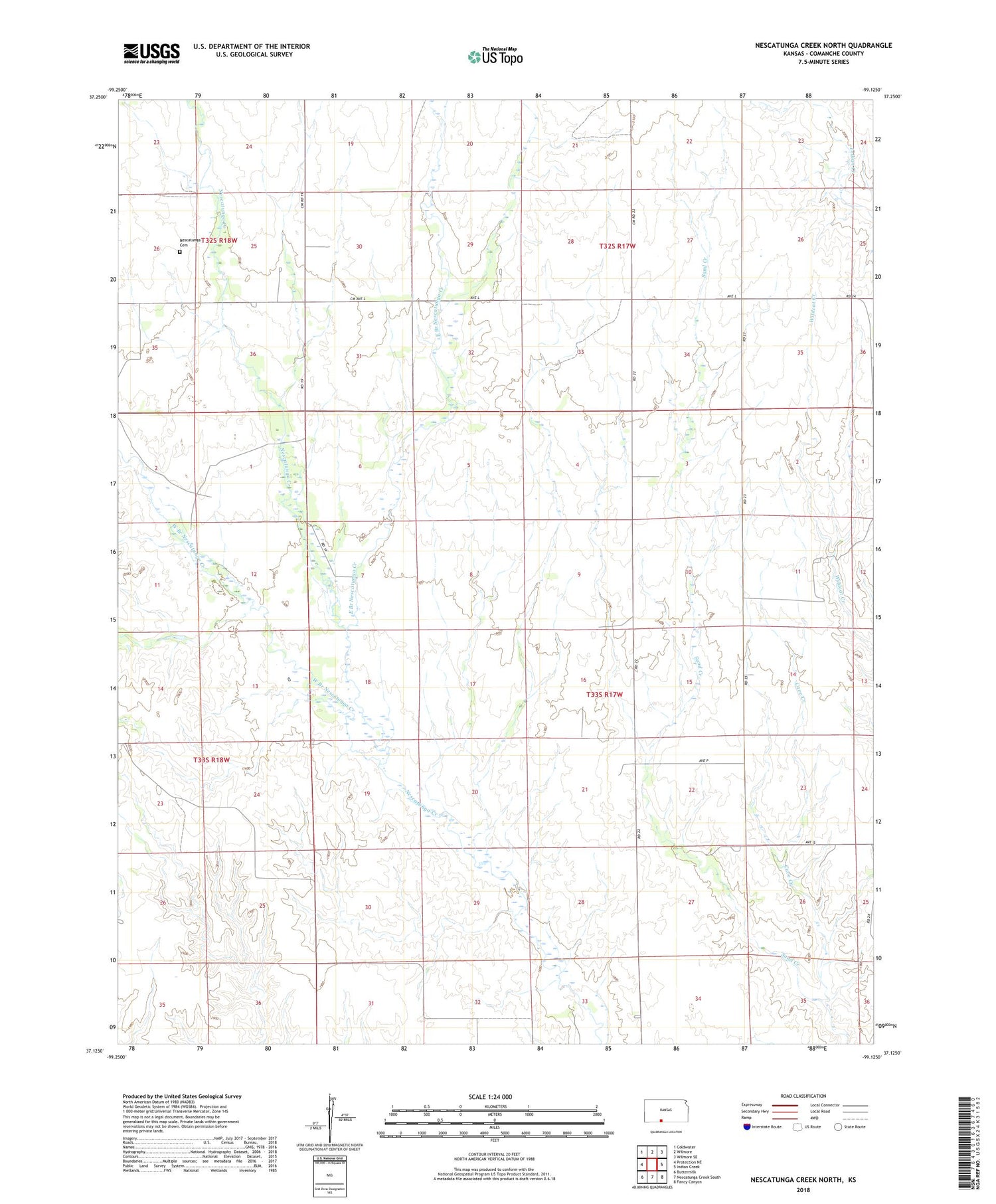 Nescatunga Creek North Kansas US Topo Map Image