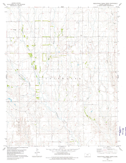 Classic USGS Nescatunga Creek North Kansas 7.5'x7.5' Topo Map Image