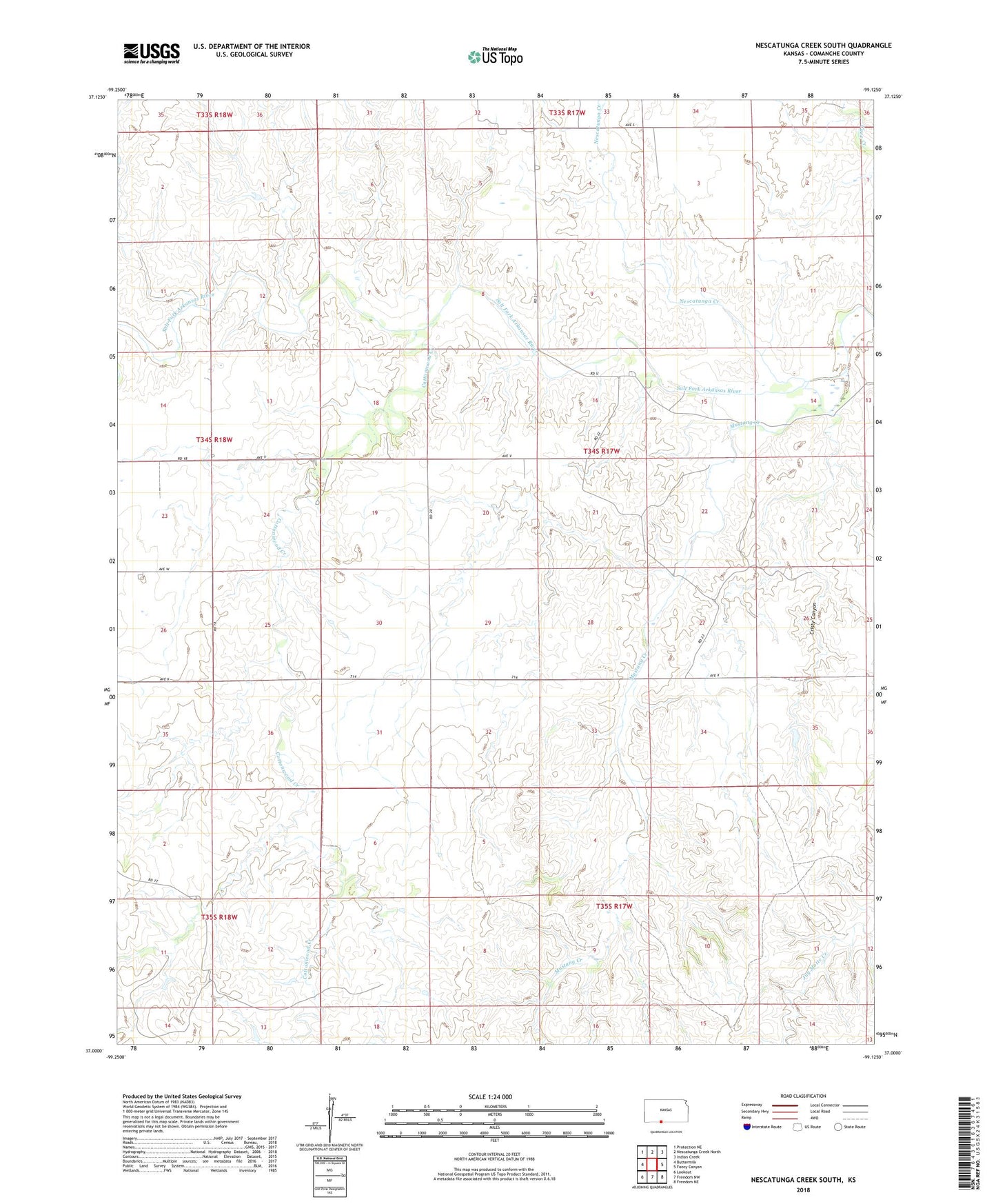 Nescatunga Creek South Kansas US Topo Map Image