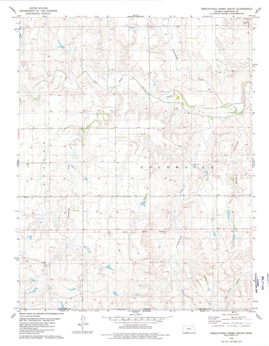 Classic USGS Nescatunga Creek South Kansas 7.5'x7.5' Topo Map Image