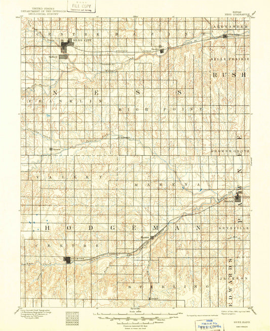 Historic 1894 Ness Kansas 30'x30' Topo Map Image