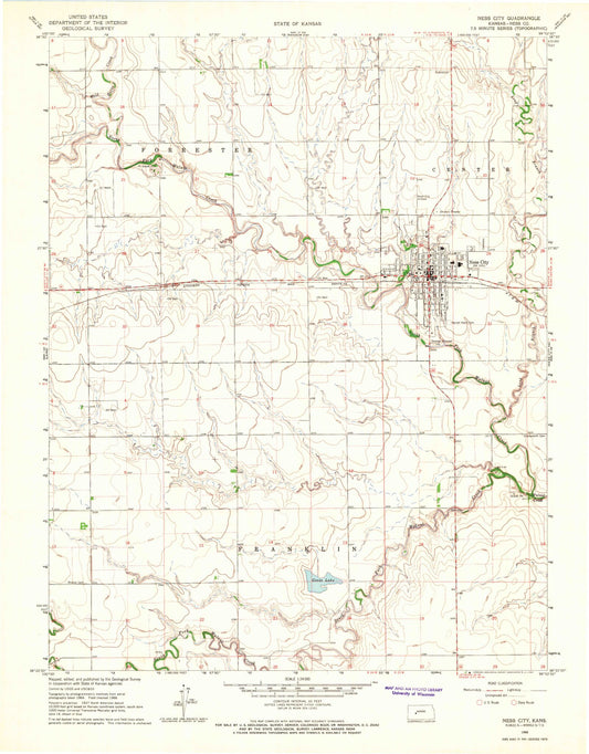 Classic USGS Ness City Kansas 7.5'x7.5' Topo Map Image