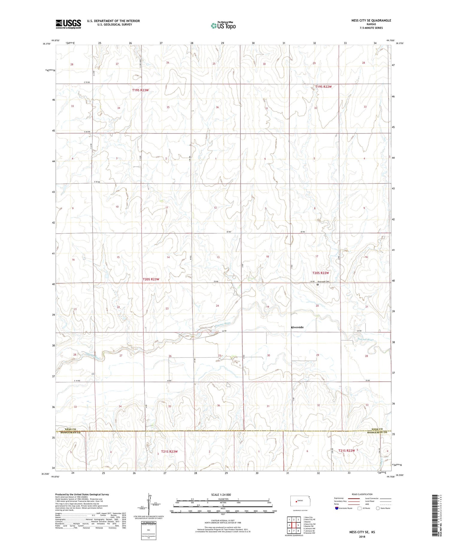 Ness City SE Kansas US Topo Map Image